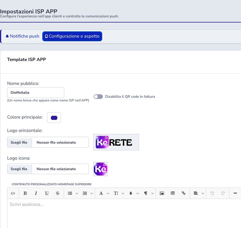 Configurazione reale dell’identità ISP APP