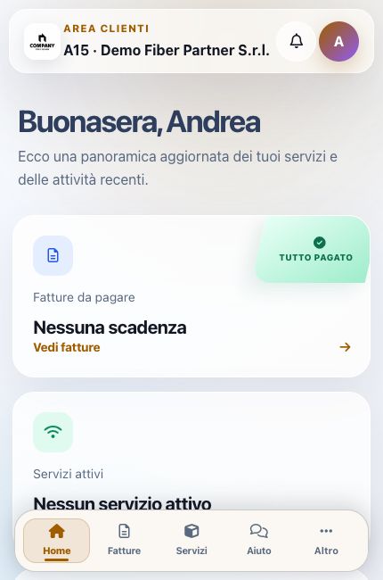 Home cliente dimostrativa di ISP APP