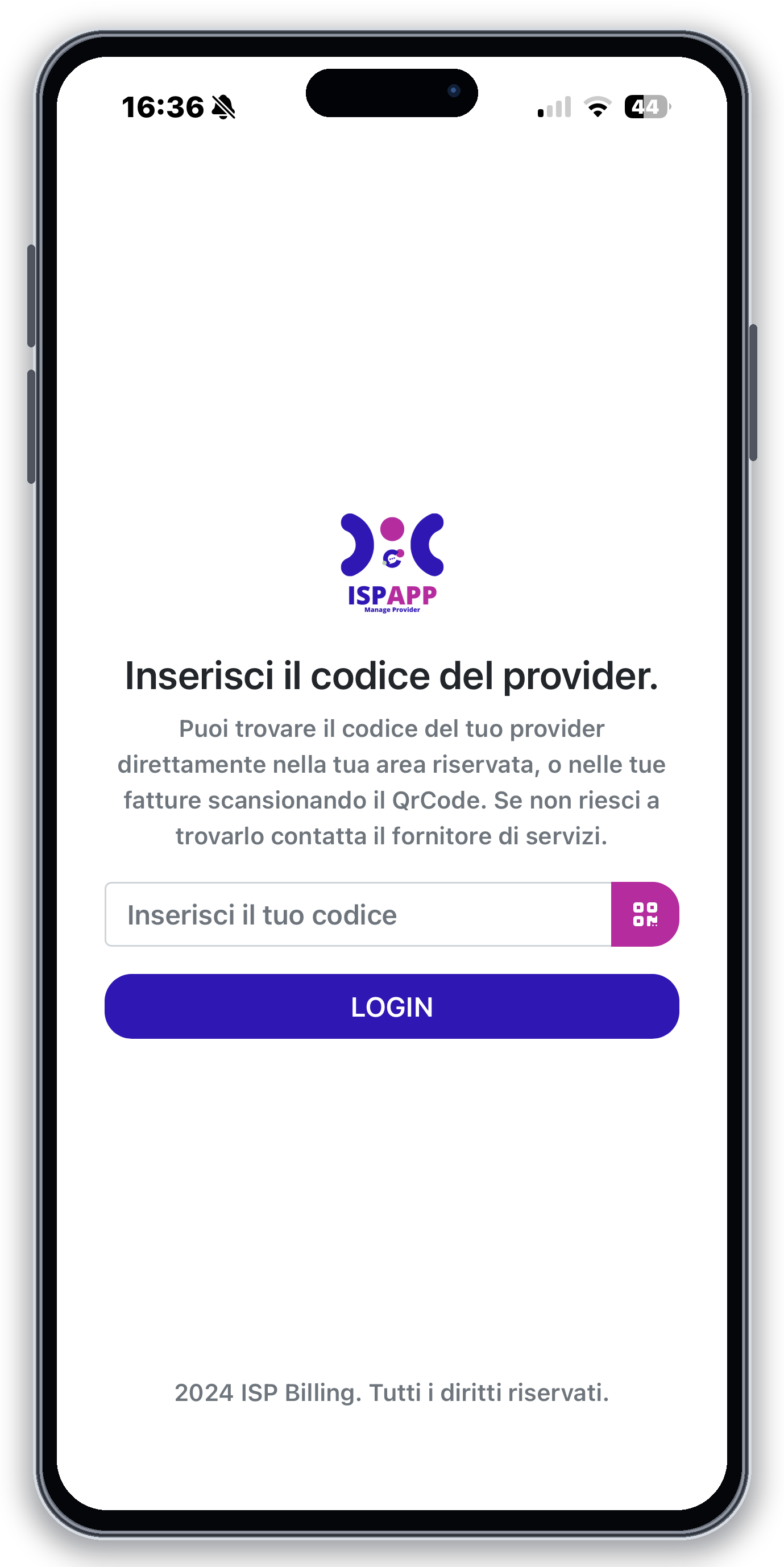 Codice operatore ISP APP in una cornice iPhone 15 Pro